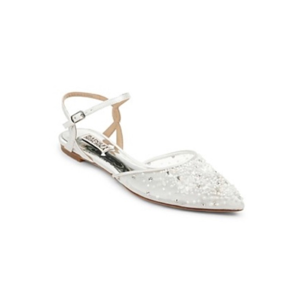 Badgley Mischka Carissa White Embellished Flats